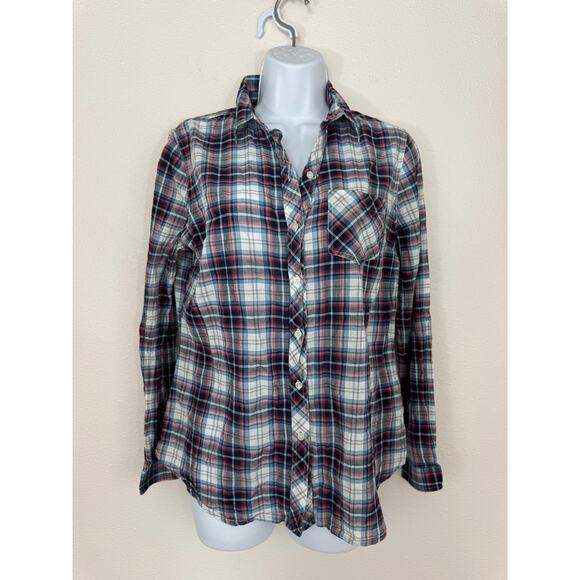 Sandra Ingrish Red Blue Plaid Button Down Shirt Size S - Picture 1 of 5